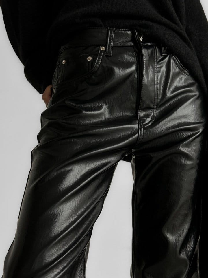 Paper Moon - Korean Women Fashion - #womensfashion - patent vegan leather coated straight pants - 4