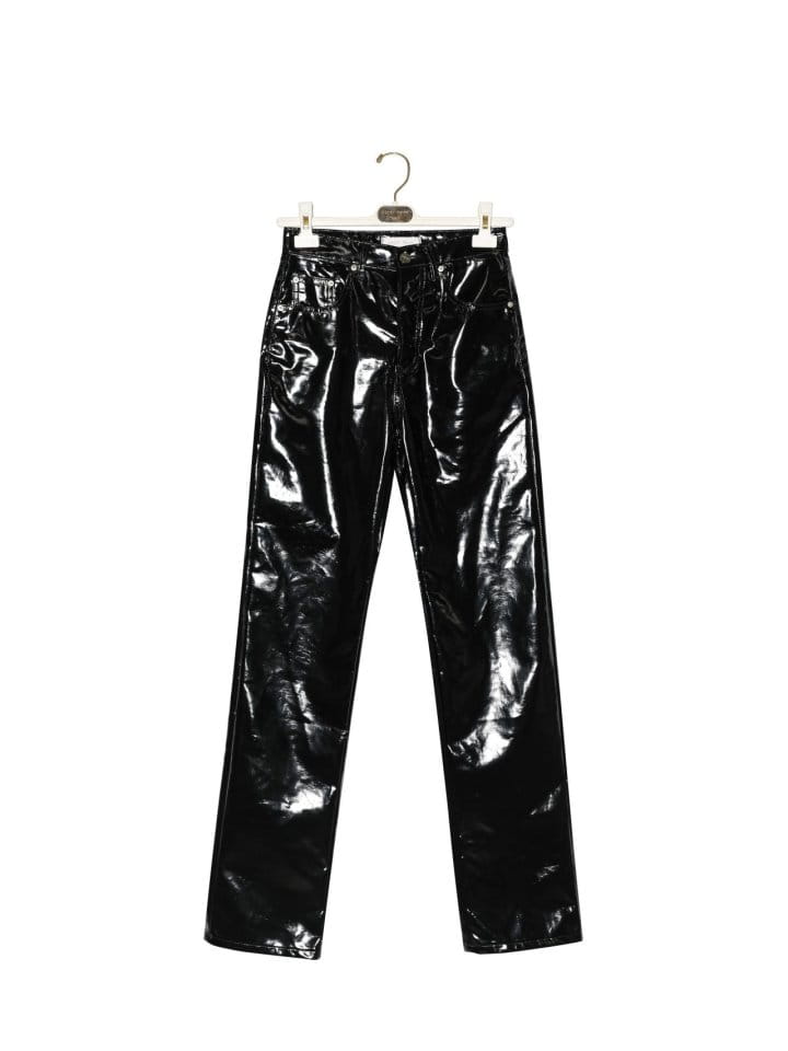 Paper Moon - Korean Women Fashion - #momslook - patent vegan leather coated straight pants - 6