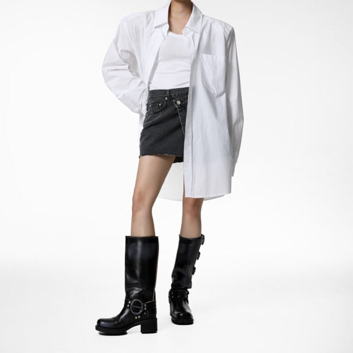 Paper Moon - Korean Women Fashion - #momslook - maxi oversized padded shoulder cotton button down shirt - 2