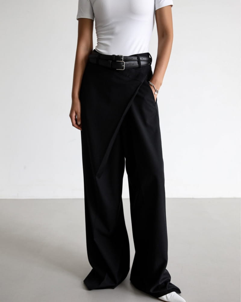 Paper Moon - Korean Women Fashion - #momslook - asymmetry pin tuck wide maxi trousers - 11