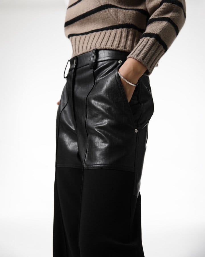 Paper Moon - Korean Women Fashion - #womensfashion - lambskin touch bi  fabric wide trousers - 4