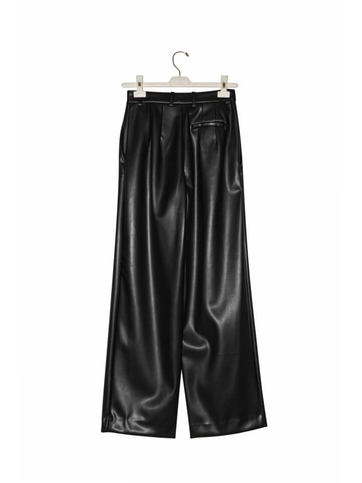 Paper Moon - Korean Women Fashion - #momslook - leather low waisted double pleats wide trousers - 5