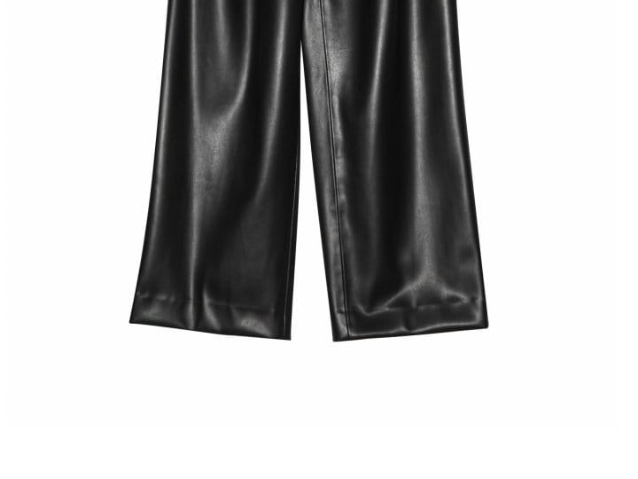Paper Moon - Korean Women Fashion - #momslook - leather low waisted double pleats wide trousers - 9