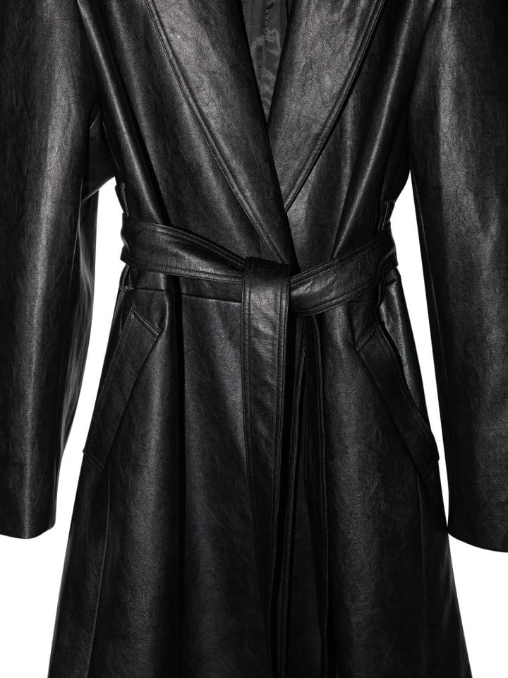 Paper Moon - Korean Women Fashion - #momslook - oversized vegan leather robe maxi coat - 11