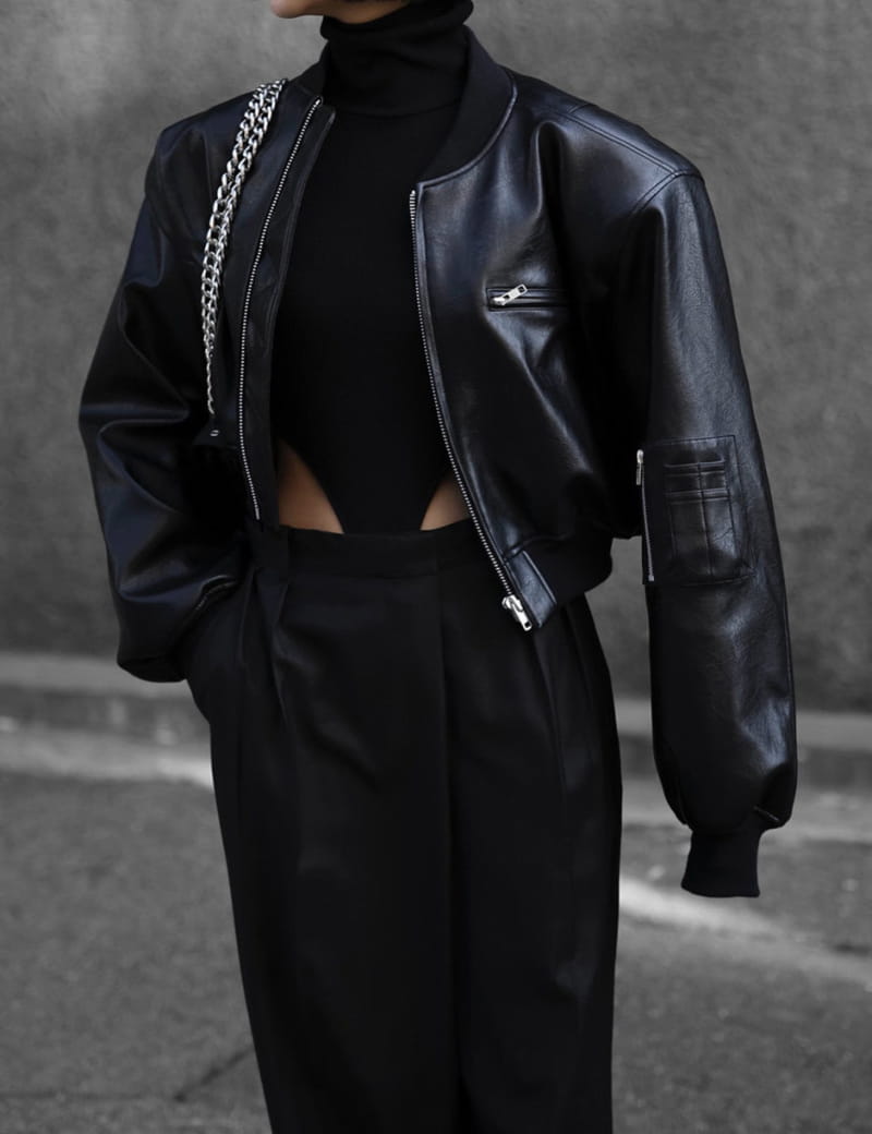 Paper Moon - Korean Women Fashion - #momslook - vegan leather cropped full  up bomber jacket - 6
