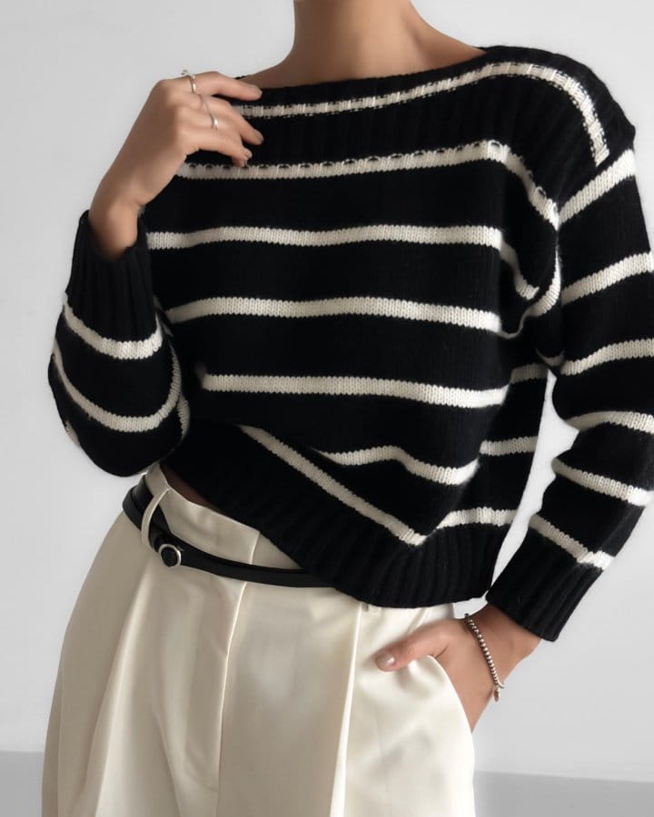 Paper Moon - Korean Women Fashion - #pursuepretty - boatneck striped cashmere knit top