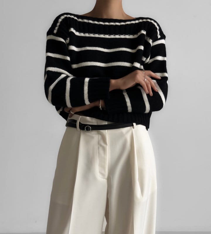 Paper Moon - Korean Women Fashion - #restrostyle - boatneck striped cashmere knit top - 2