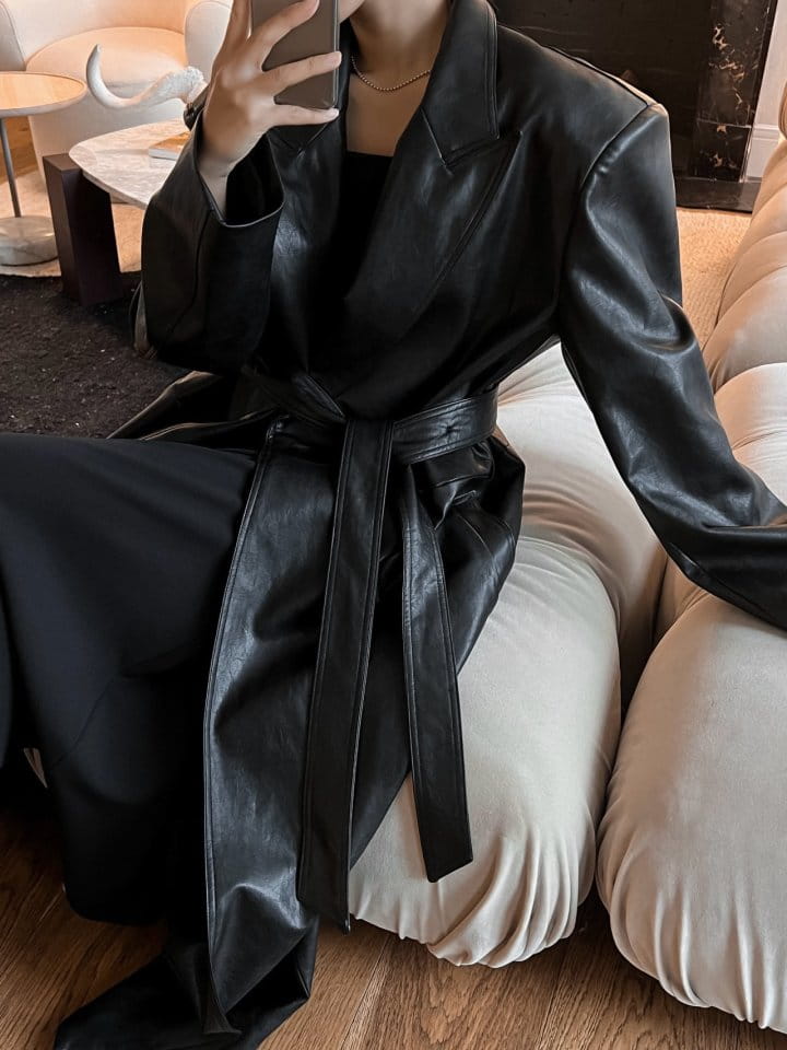 Paper Moon - Korean Women Fashion - #restrostyle - oversized vegan leather robe maxi coat - 2