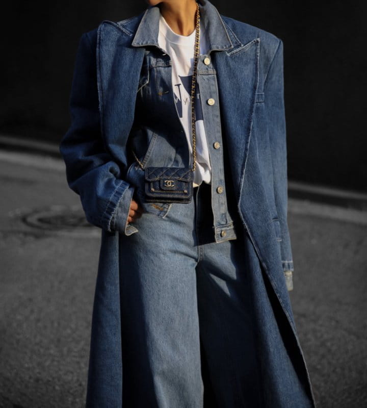 Paper Moon - Korean Women Fashion - #romanticstyle - LUX peaked lapel detail oversized washed denim coat