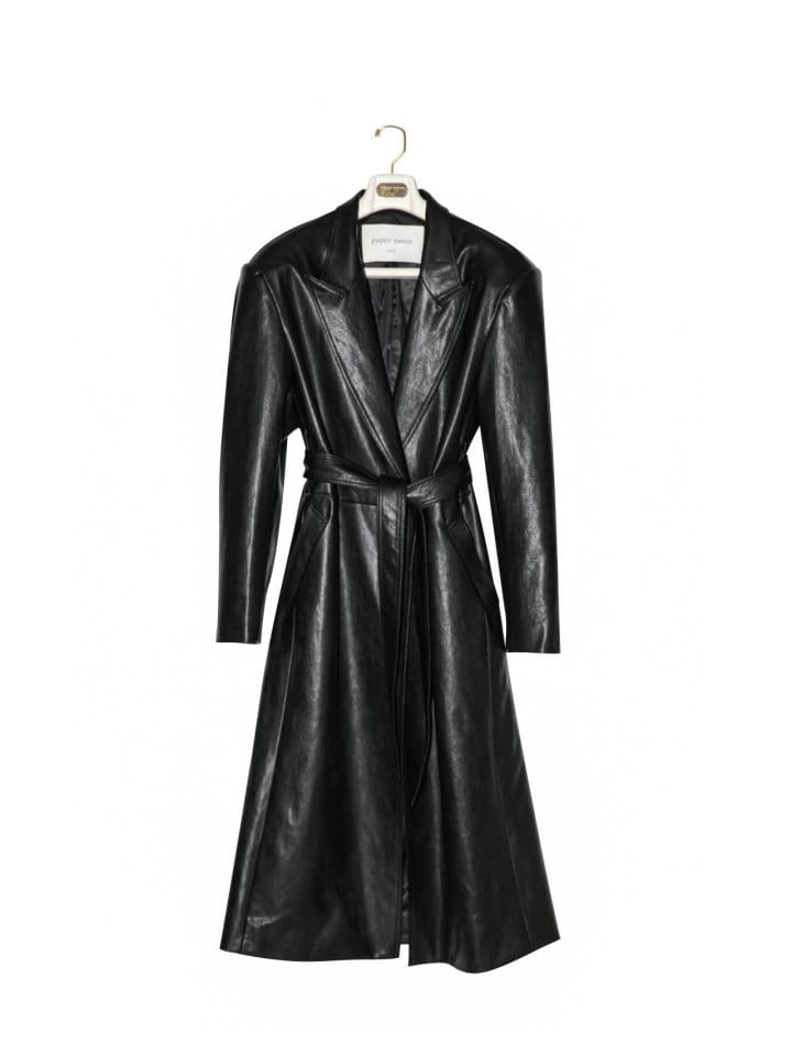 Paper Moon - Korean Women Fashion - #romanticstyle - oversized vegan leather robe maxi coat - 4
