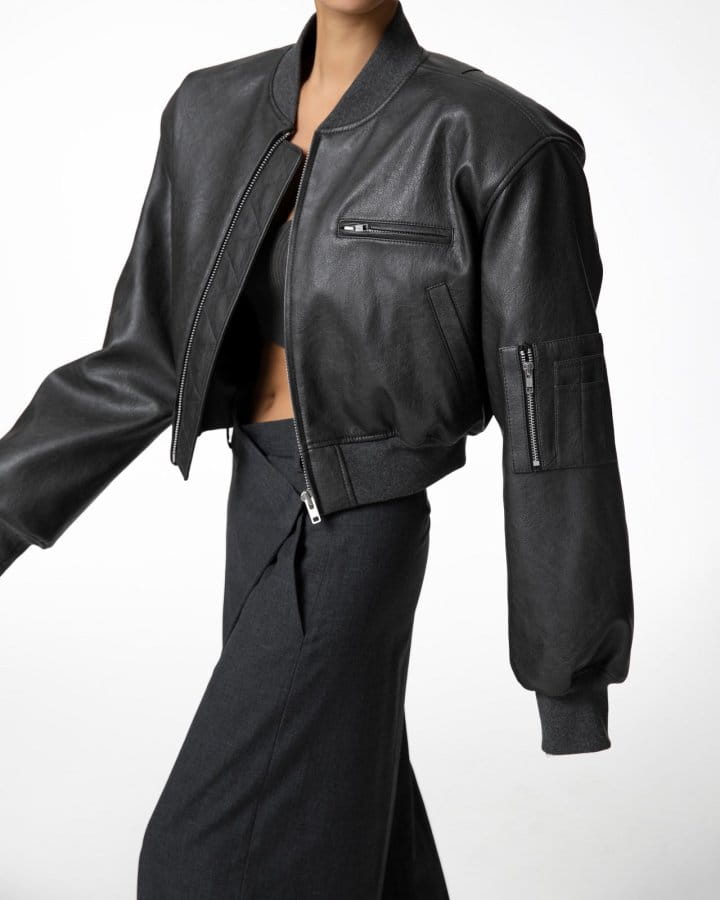 Paper Moon - Korean Women Fashion - #shopsmall - vegan leather cropped full  up bomber jacket - 3