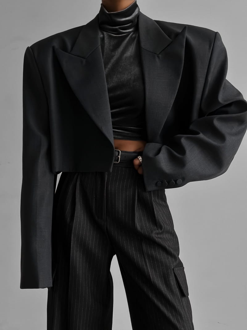 Paper Moon - Korean Women Fashion - #thelittlethings - wool peaked lapel buttonless cropped blazer - 7