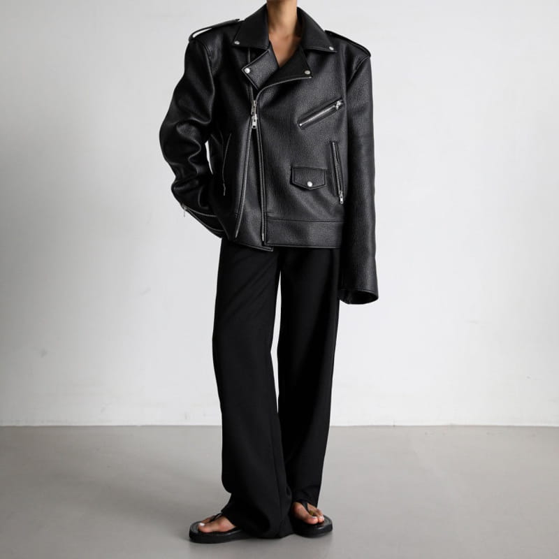 Paper Moon - Korean Women Fashion - #womensfashion - oversized chunky zipped vegan leather biker jacket - 5