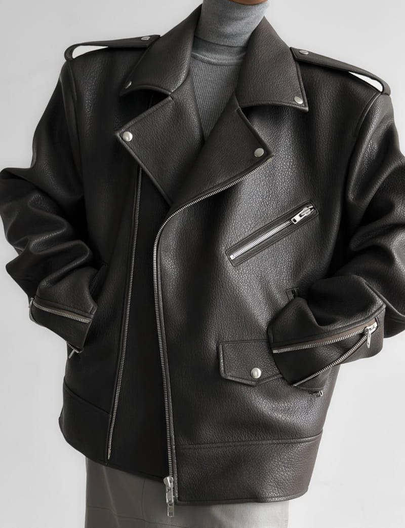 Paper Moon - Korean Women Fashion - #womensfashion - oversized chunky zipped vegan leather biker jacket - 7