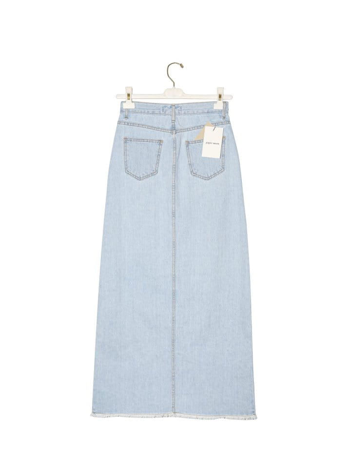 Paper Moon - Korean Women Fashion - #womensfashion - iced blue maxi front slit flared denim skirt - 5