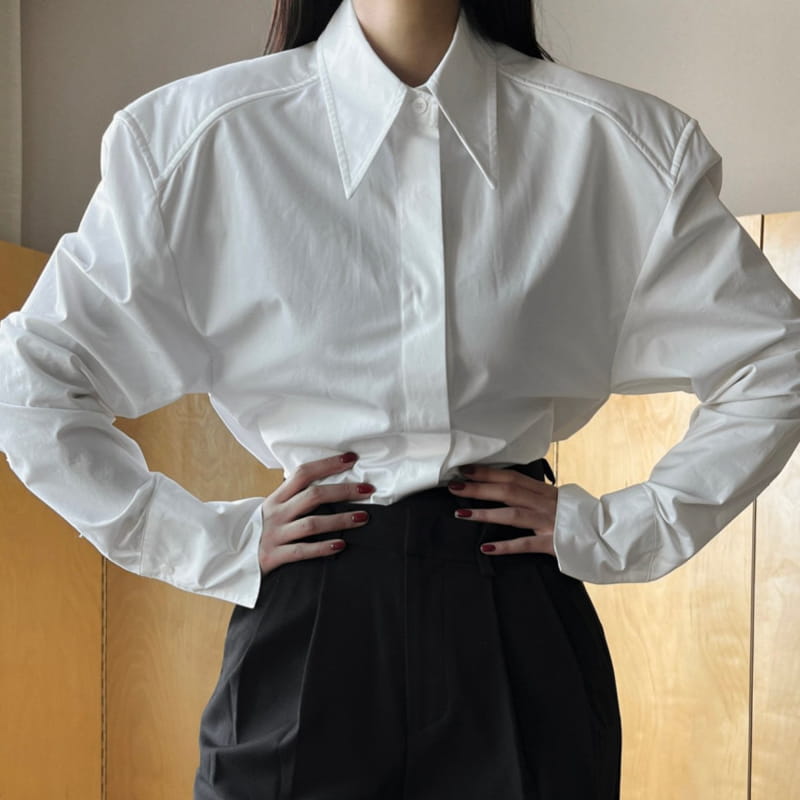 Paper Moon - Korean Women Fashion - #womensfashion - padded shoulder button down cotton shirt - 6