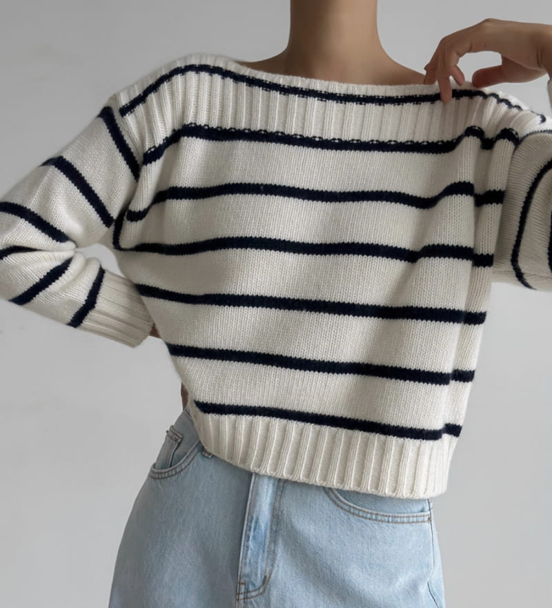 Paper Moon - Korean Women Fashion - #womensfashion - boatneck striped cashmere knit top - 10