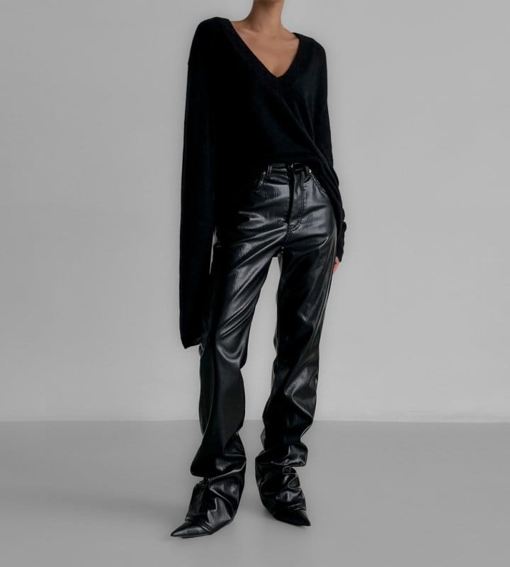Paper Moon - Korean Women Fashion - #womensfashion - patent vegan leather coated straight pants