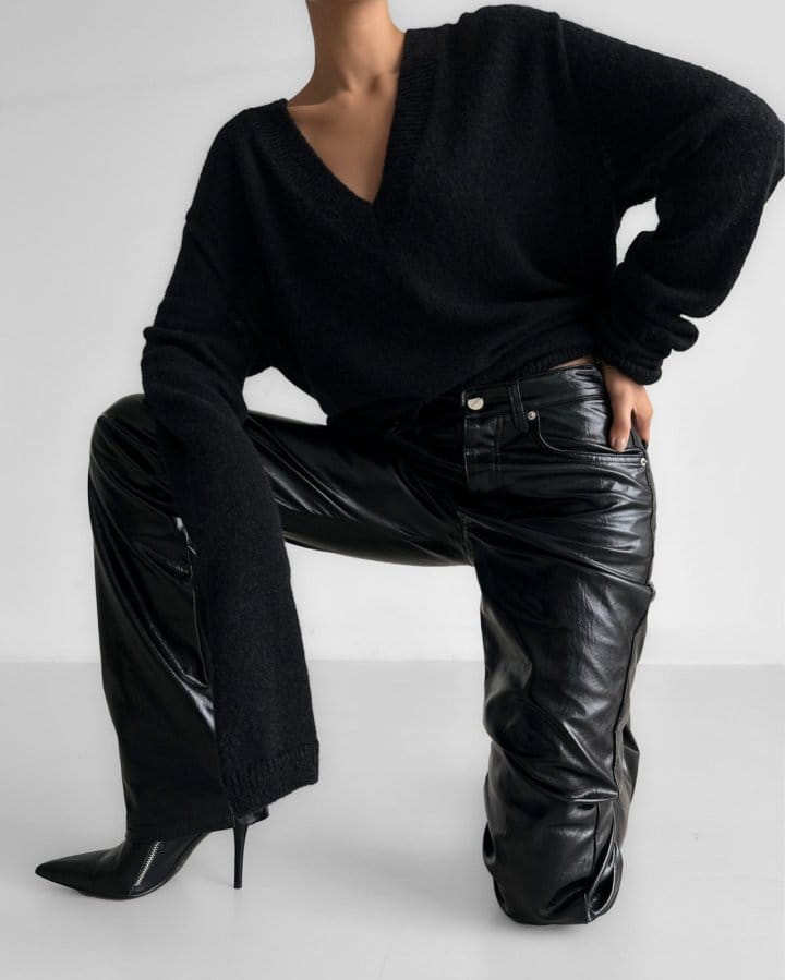 Paper Moon - Korean Women Fashion - #womensfashion - patent vegan leather coated straight pants - 3