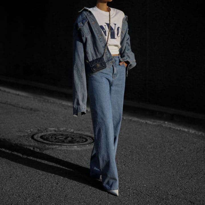 Paper Moon - Korean Women Fashion - #momslook - maxi padded shoulder oversized denim jacket - 4