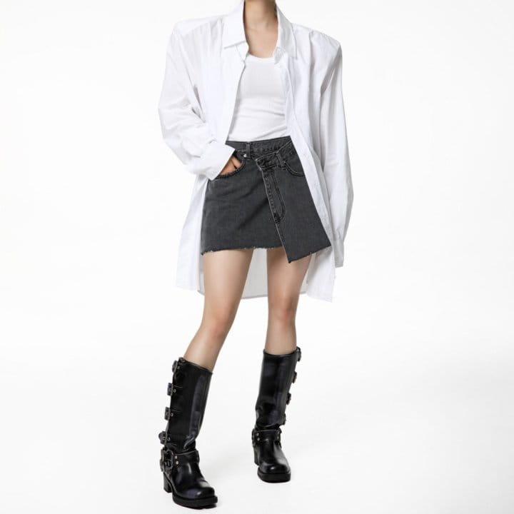 Paper Moon - Korean Women Fashion - #womensfashion - maxi oversized padded shoulder cotton button down shirt