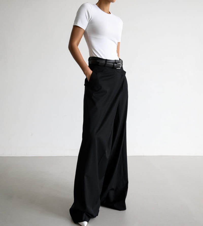 Paper Moon - Korean Women Fashion - #womensfashion - asymmetry pin tuck wide maxi trousers - 10