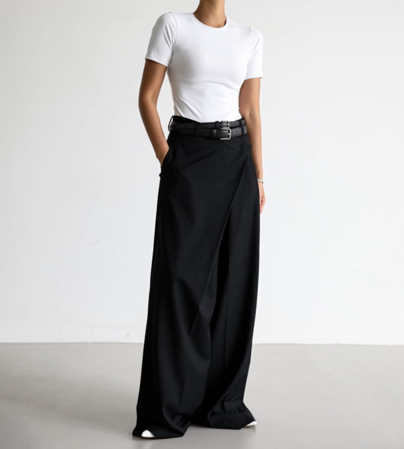Paper Moon - Korean Women Fashion - #womensfashion - asymmetry pin tuck wide maxi trousers - 12