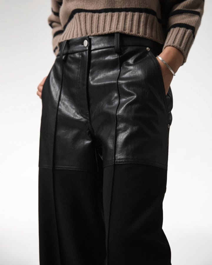Paper Moon - Korean Women Fashion - #womensfashion - lambskin touch bi  fabric wide trousers - 5