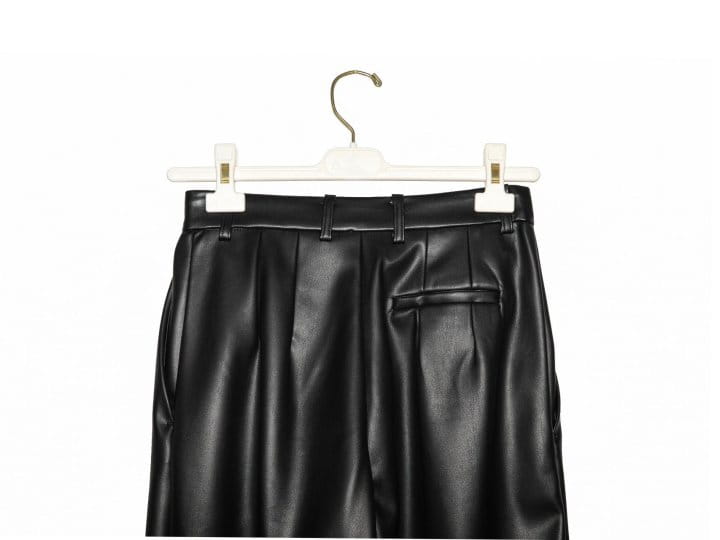 Paper Moon - Korean Women Fashion - #womensfashion - leather low waisted double pleats wide trousers - 10