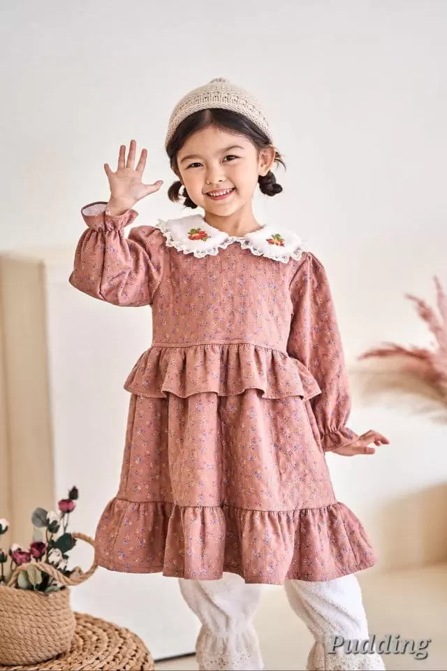Pudding - Korean Children Fashion - #minifashionista - Collar Embroidery One-piece - 7