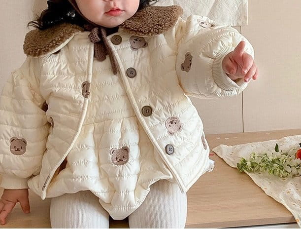 Reve Kid - Korean Baby Fashion - #babyboutiqueclothing - Bbogle Collar Bear Padding Bodysuit Jacket Set