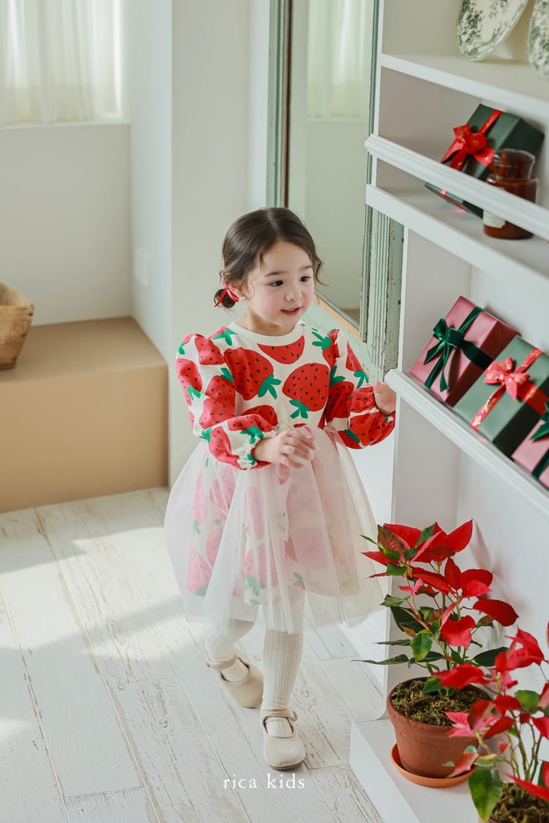 Rica - Korean Children Fashion - #toddlerclothing - Big Strawberry One-piece - 12