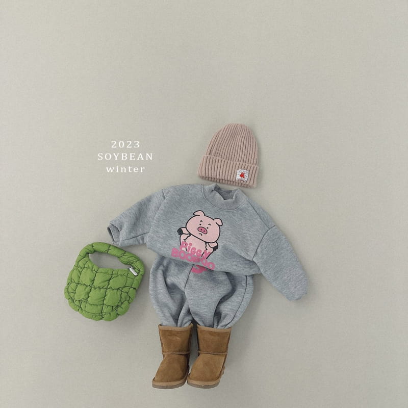 Soybean - Korean Children Fashion - #designkidswear - Fleece Pig Top Bottom Set - 3