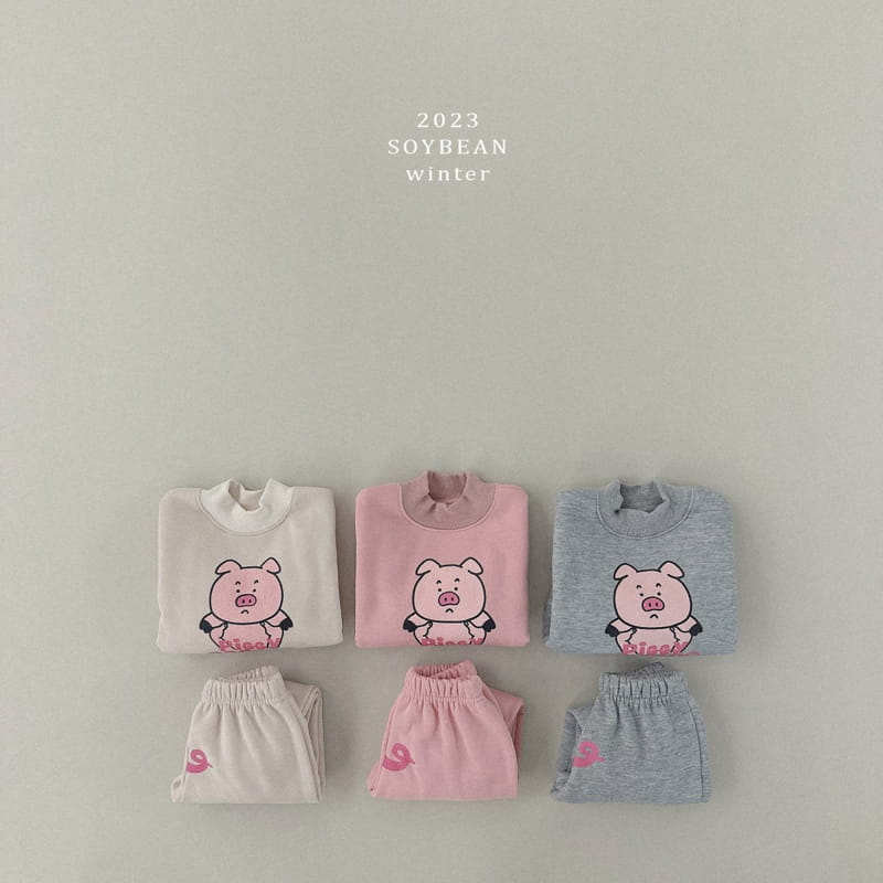 Soybean - Korean Children Fashion - #kidsstore - Fleece Pig Top Bottom Set - 7