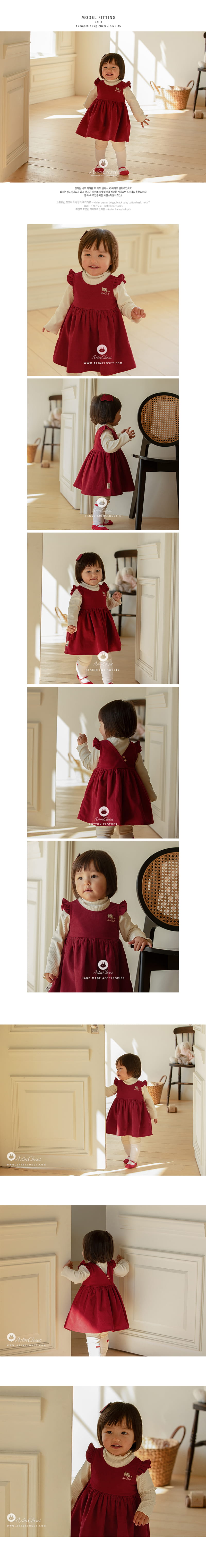 Arim Closet - Korean Children Fashion - #toddlerclothing - Bunny Point Rib Red Dress - 2