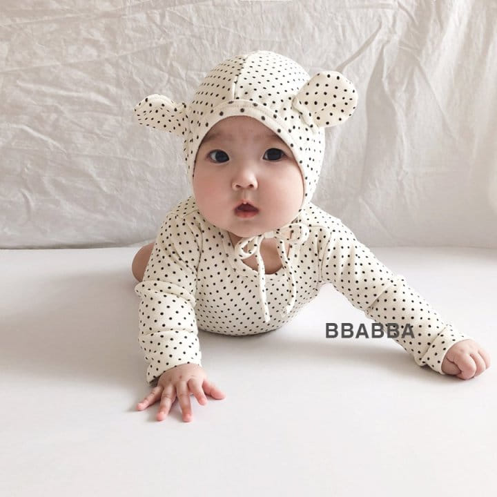 Bbabba - Korean Baby Fashion - #babyfashion - Dot Bear Bonnet Bodysuit Set - 9