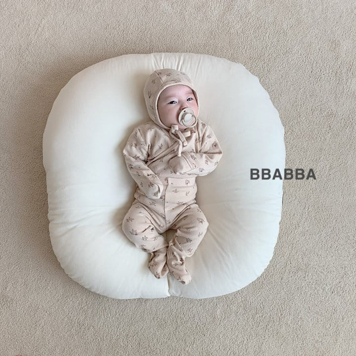 Bbabba - Korean Baby Fashion - #babyfever - Brown Flower Benet Bodysuit Leggings Bonnet Sety - 2