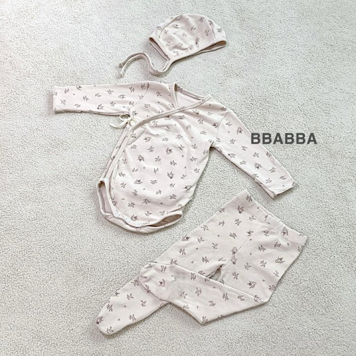 Bbabba - Korean Baby Fashion - #babygirlfashion - Brown Flower Benet Bodysuit Leggings Bonnet Sety - 3