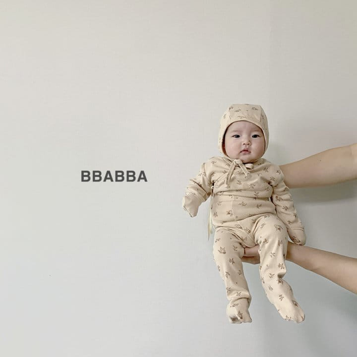 Bbabba - Korean Baby Fashion - #babygirlfashion - Brown Flower Benet Bodysuit Leggings Bonnet Sety - 4