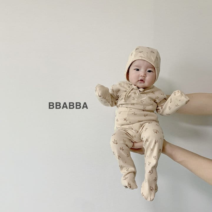 Bbabba - Korean Baby Fashion - #babyootd - Brown Flower Benet Bodysuit Leggings Bonnet Sety - 6