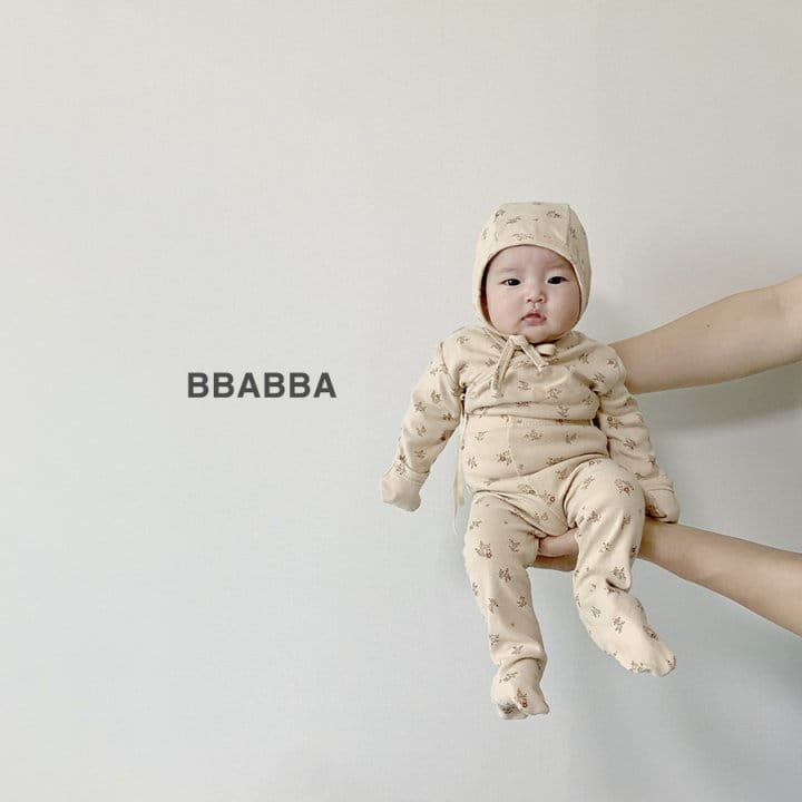 Bbabba - Korean Baby Fashion - #babyoutfit - Brown Flower Benet Bodysuit Leggings Bonnet Sety - 7