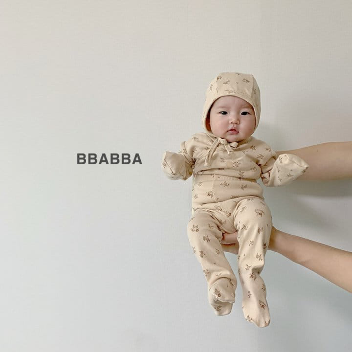 Bbabba - Korean Baby Fashion - #babyoutfit - Brown Flower Benet Bodysuit Leggings Bonnet Sety - 8
