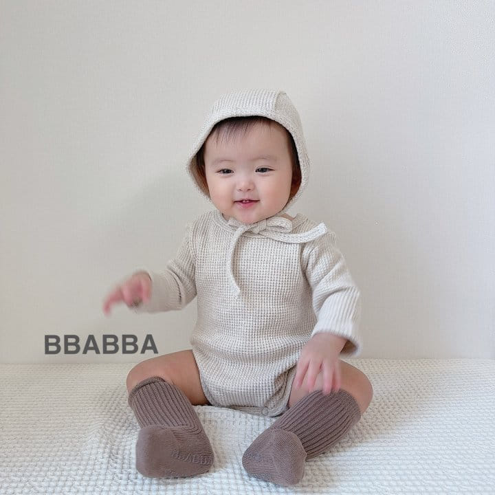 Bbabba - Korean Baby Fashion - #babyoutfit - Butter Waffle Bonnet Bodysuit Set - 11