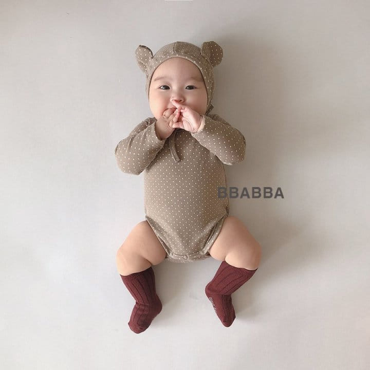 Bbabba - Korean Baby Fashion - #smilingbaby - Dot Bear Bonnet Bodysuit Set - 5