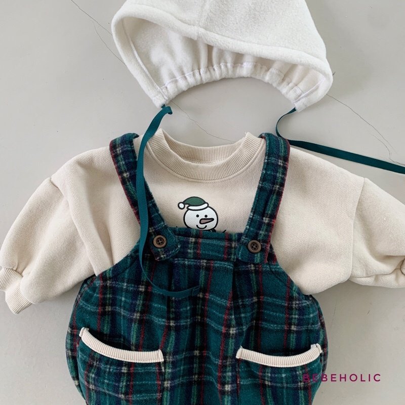 Bebe Holic - Korean Baby Fashion - #babyoninstagram - Check Dungarees Bonnet Set - 6