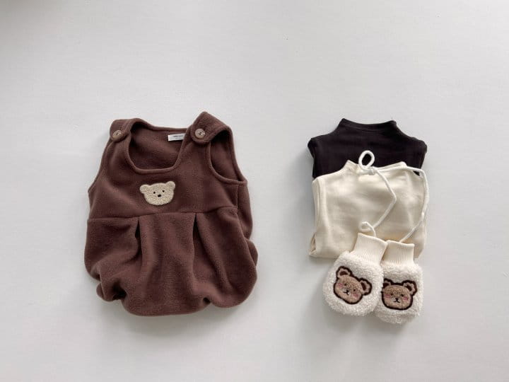 Bebe Nine - Korean Baby Fashion - #babyfashion - Fleece Bear Dungarees - 3
