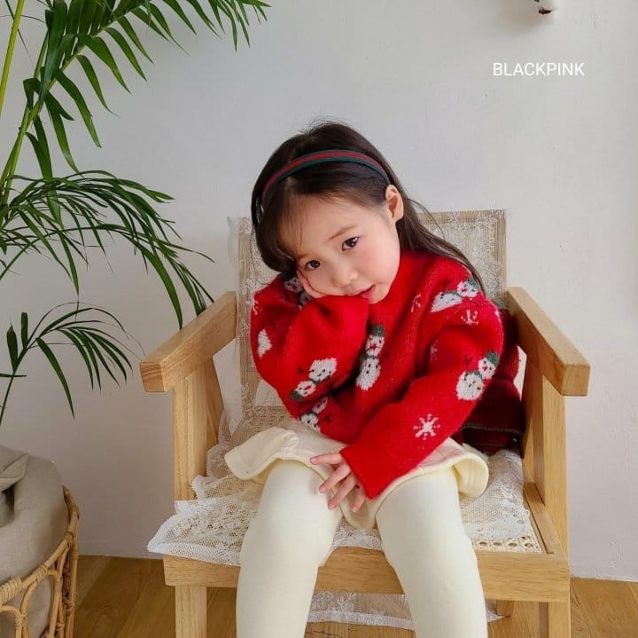 Black Pink - Korean Children Fashion - #discoveringself - Snowman Knit - 5