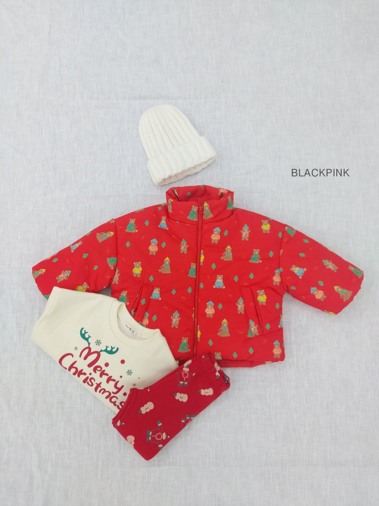 Black Pink - Korean Children Fashion - #kidsshorts - Christmas Ppang Ppang Padding Jumper - 8