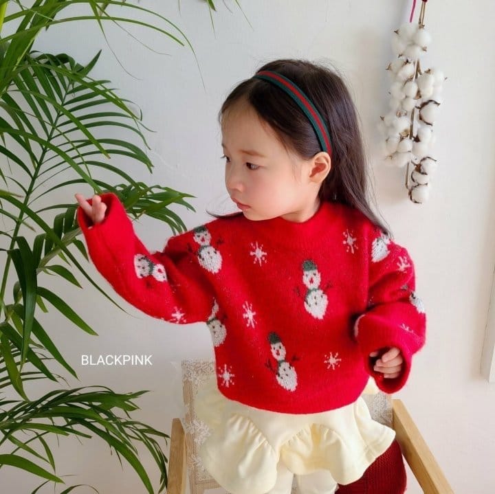 Black Pink - Korean Children Fashion - #kidzfashiontrend - Snowman Knit - 9