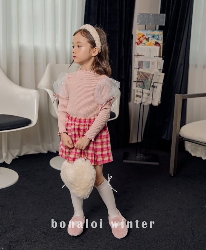 Bonaloi - Korean Children Fashion - #Kfashion4kids - Check Wrinkle Skirt pants